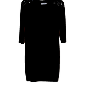 Calvin Klein sequined shoulders black wrap dress size 12P long sleeves V-neck